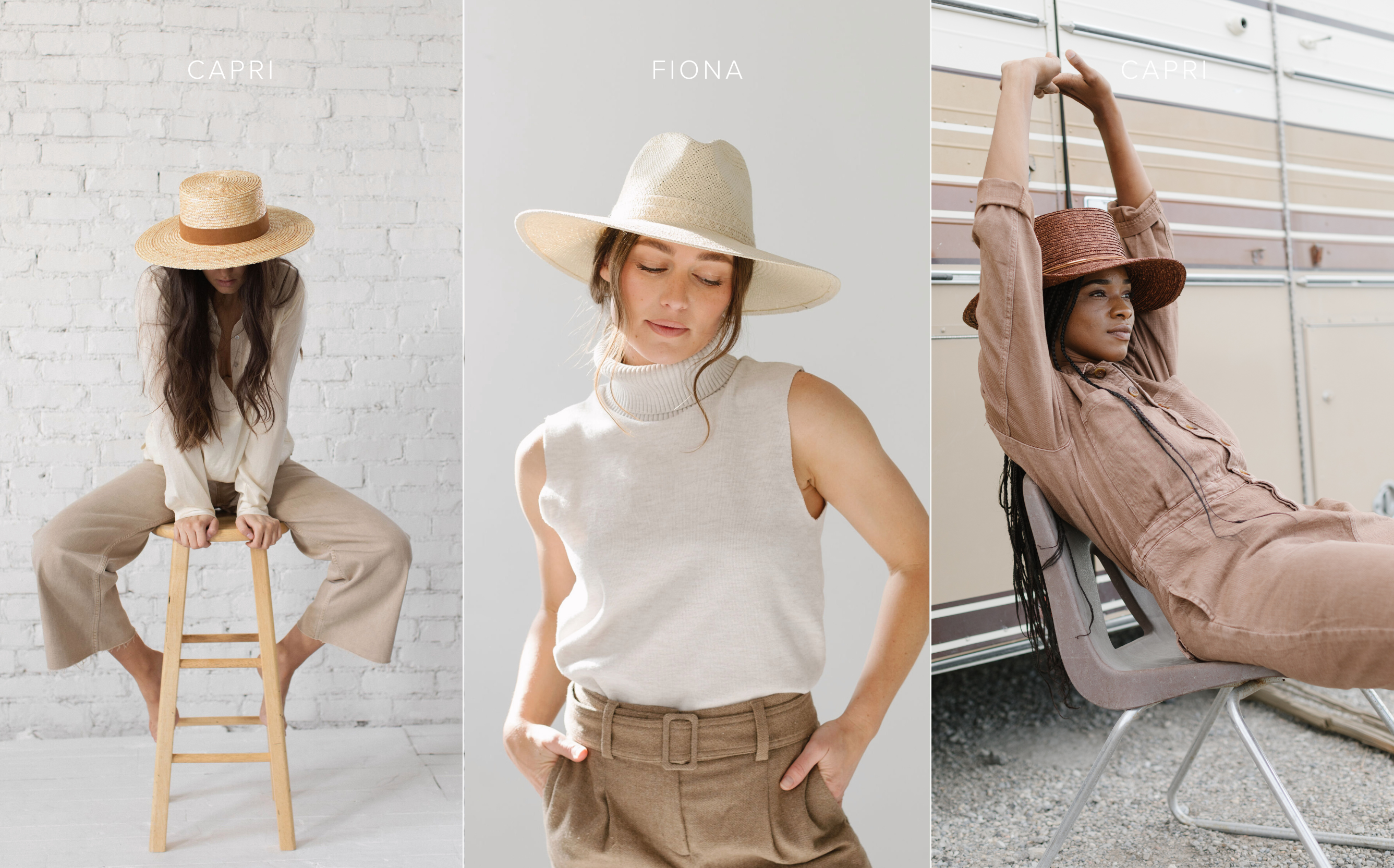 Three Images of Women in Straw Hats in Fall