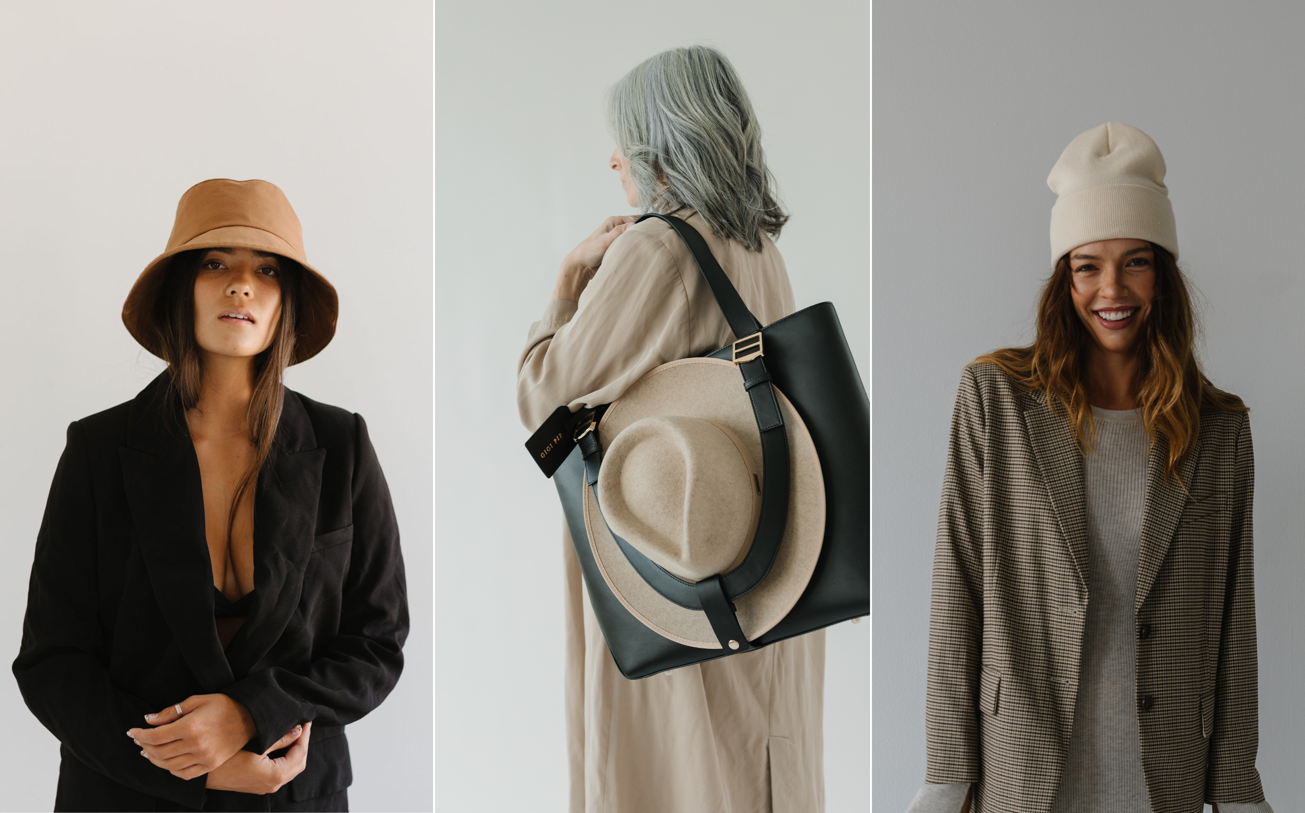 Three Women Pictured with Hats