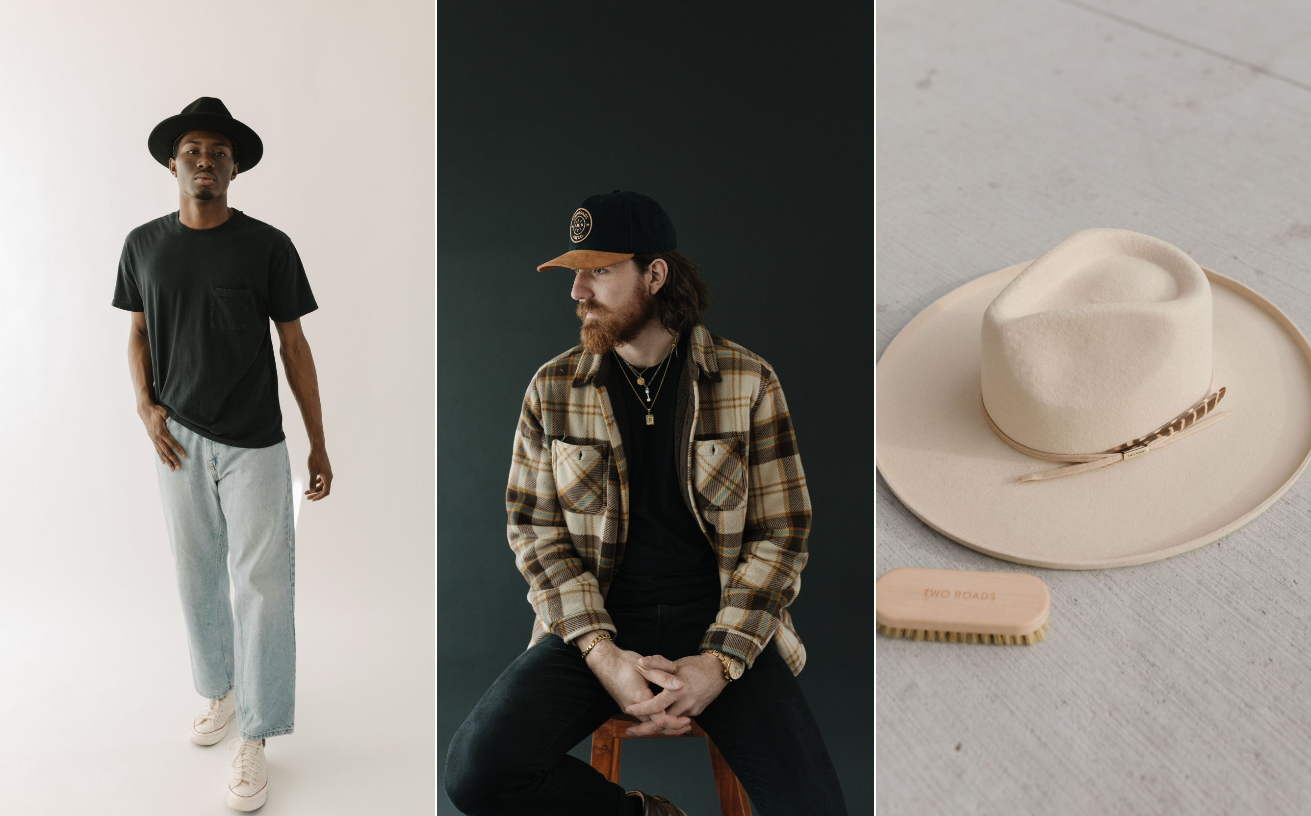 Three Photos of Men's Hats