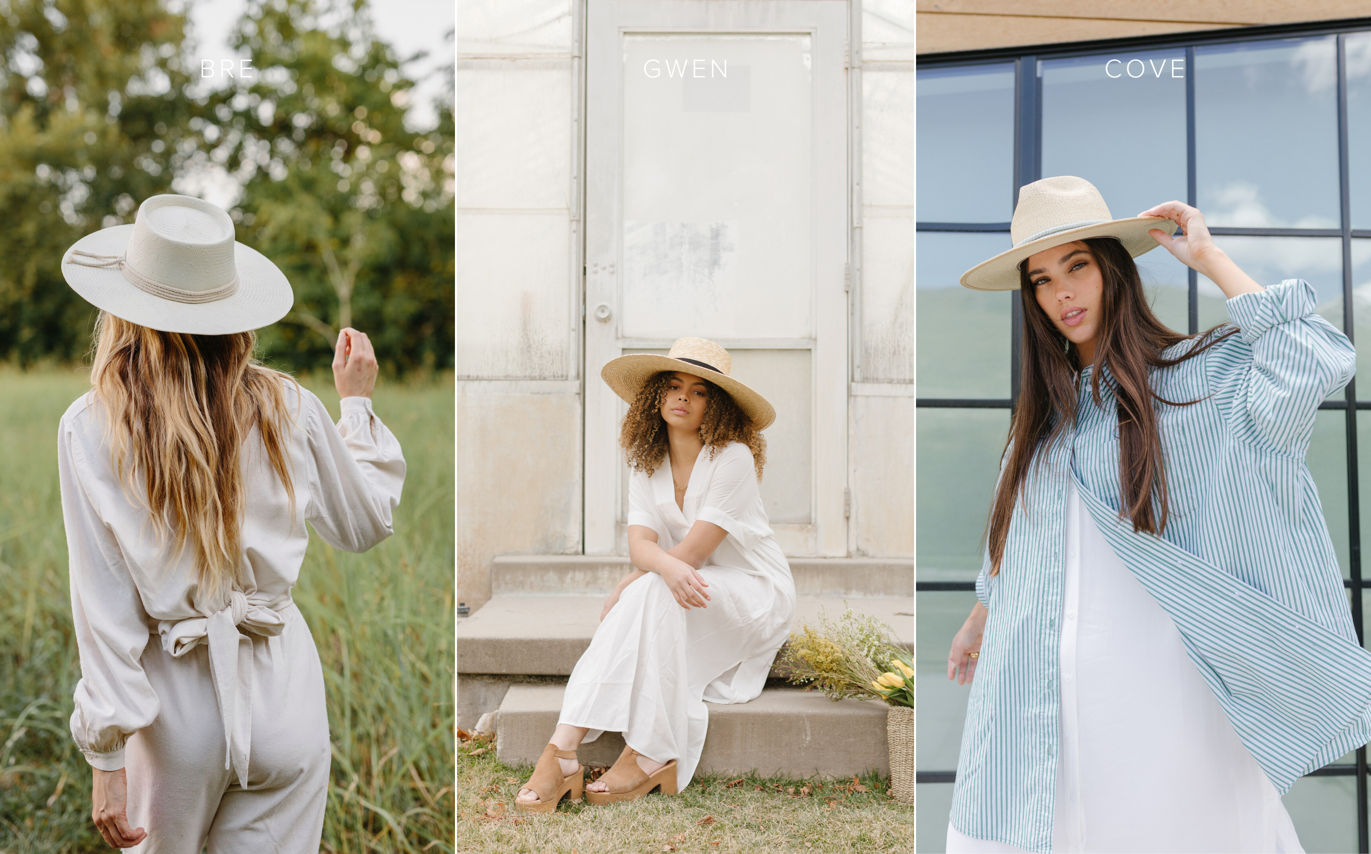 Three Images of Women in Straw Hats