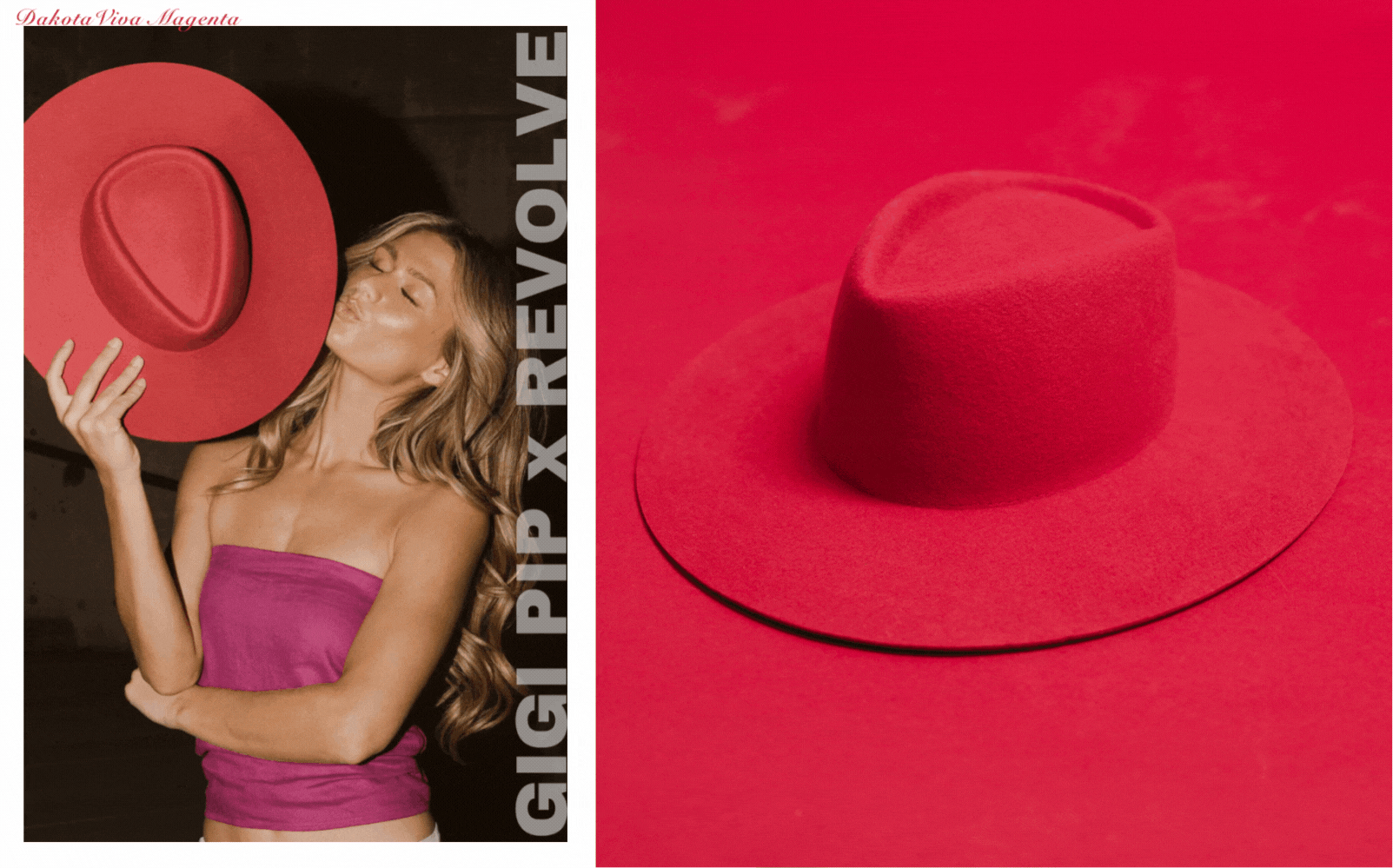 Gigi Pip x revolve collaborative limited edition felt hat viva magenta design