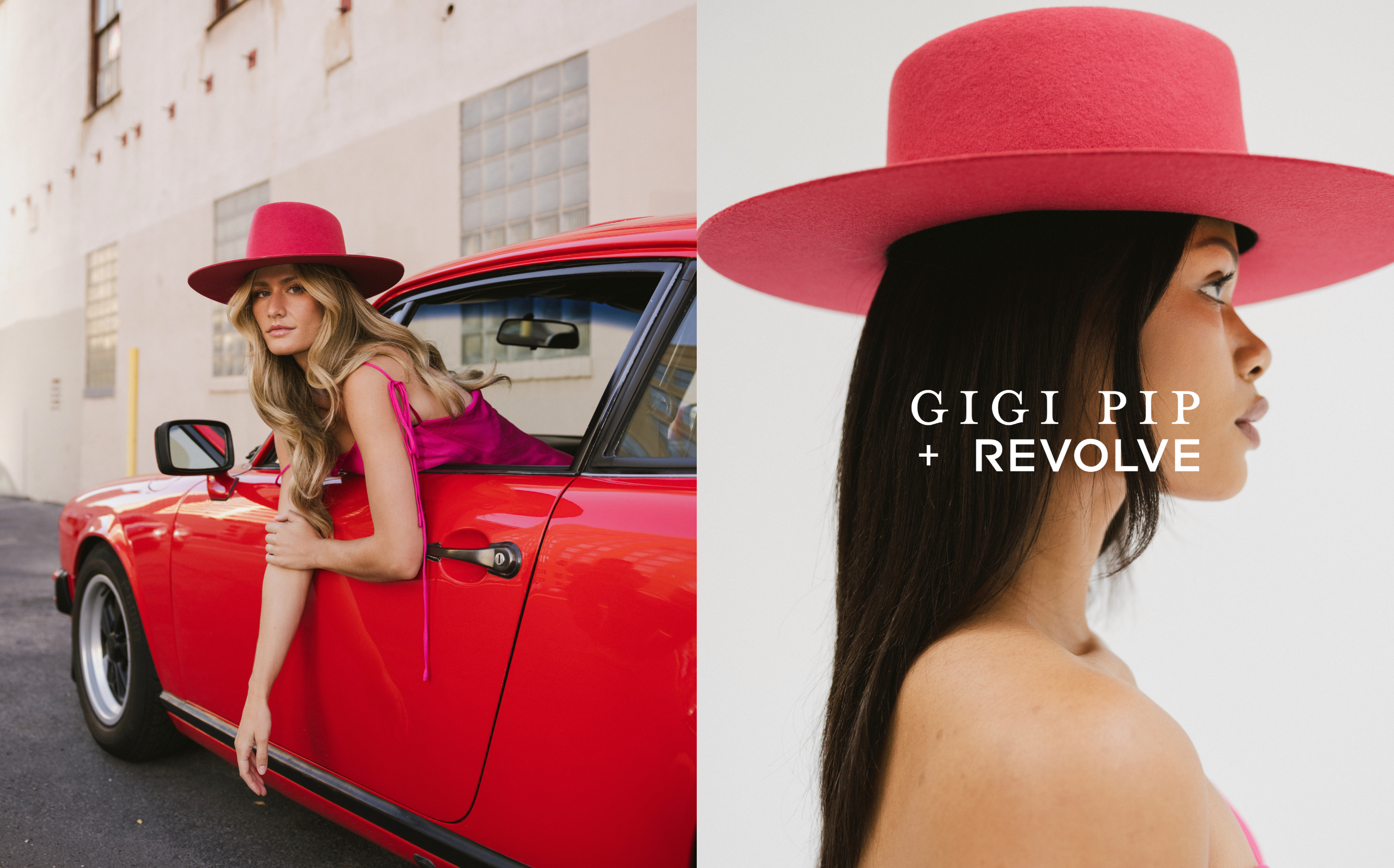 Gigi Pip x revolve collaborative limited edition wide brim felt hat for women in viva magenta