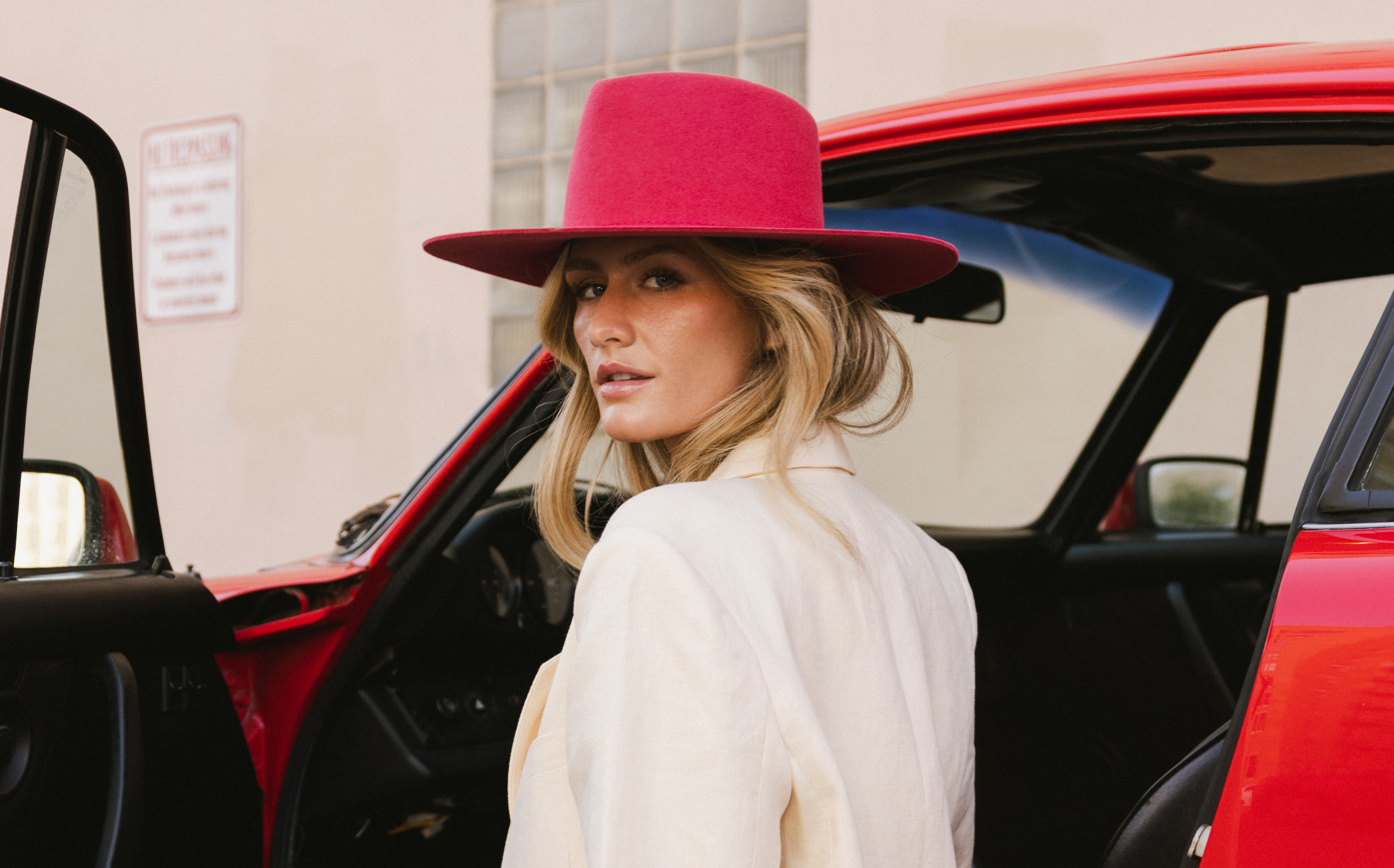 Gigi Pip x revolve collaborative limited edition felt hat viva magenta design