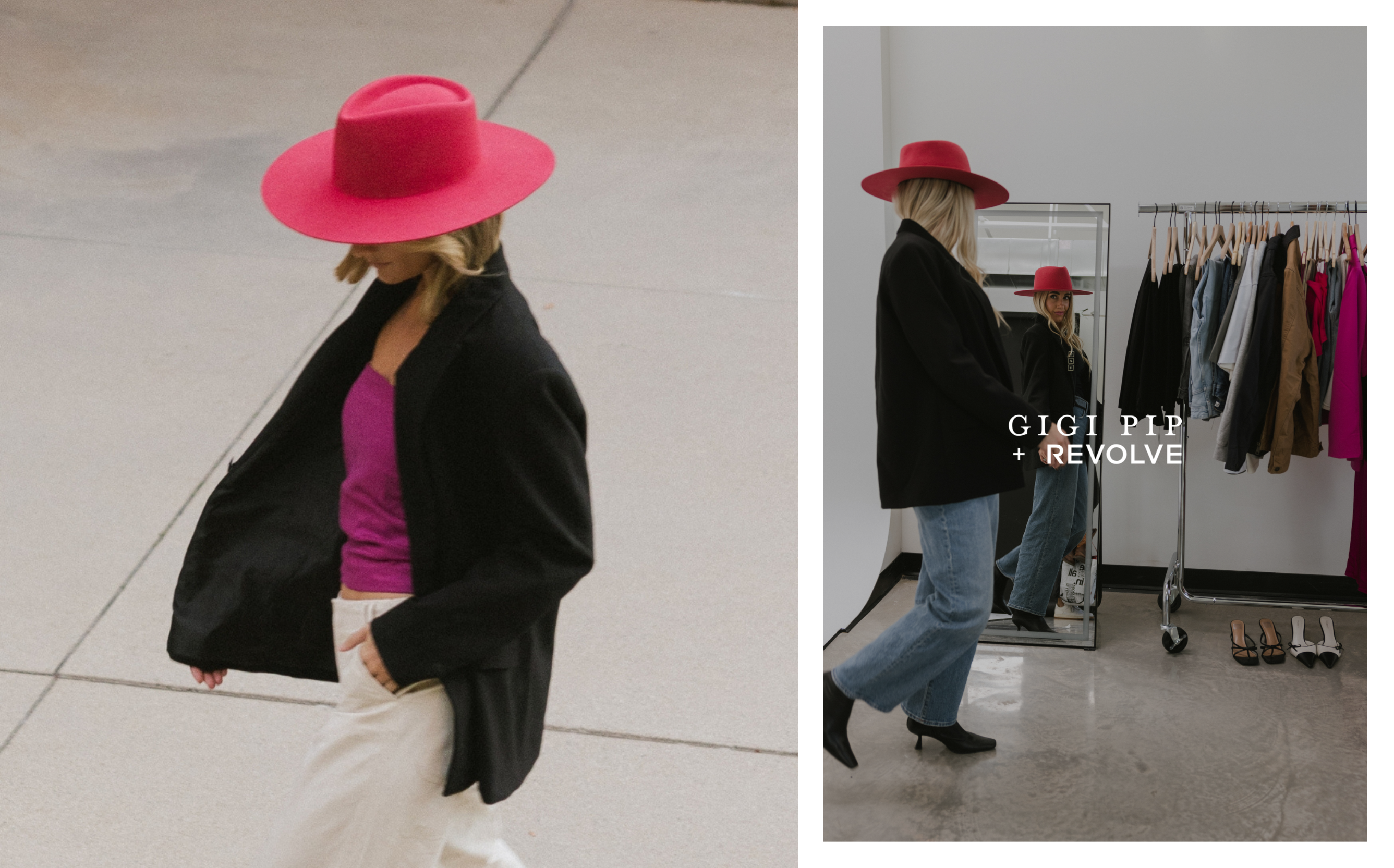 Gigi Pip x revolve collaborative limited edition felt hat viva magenta design