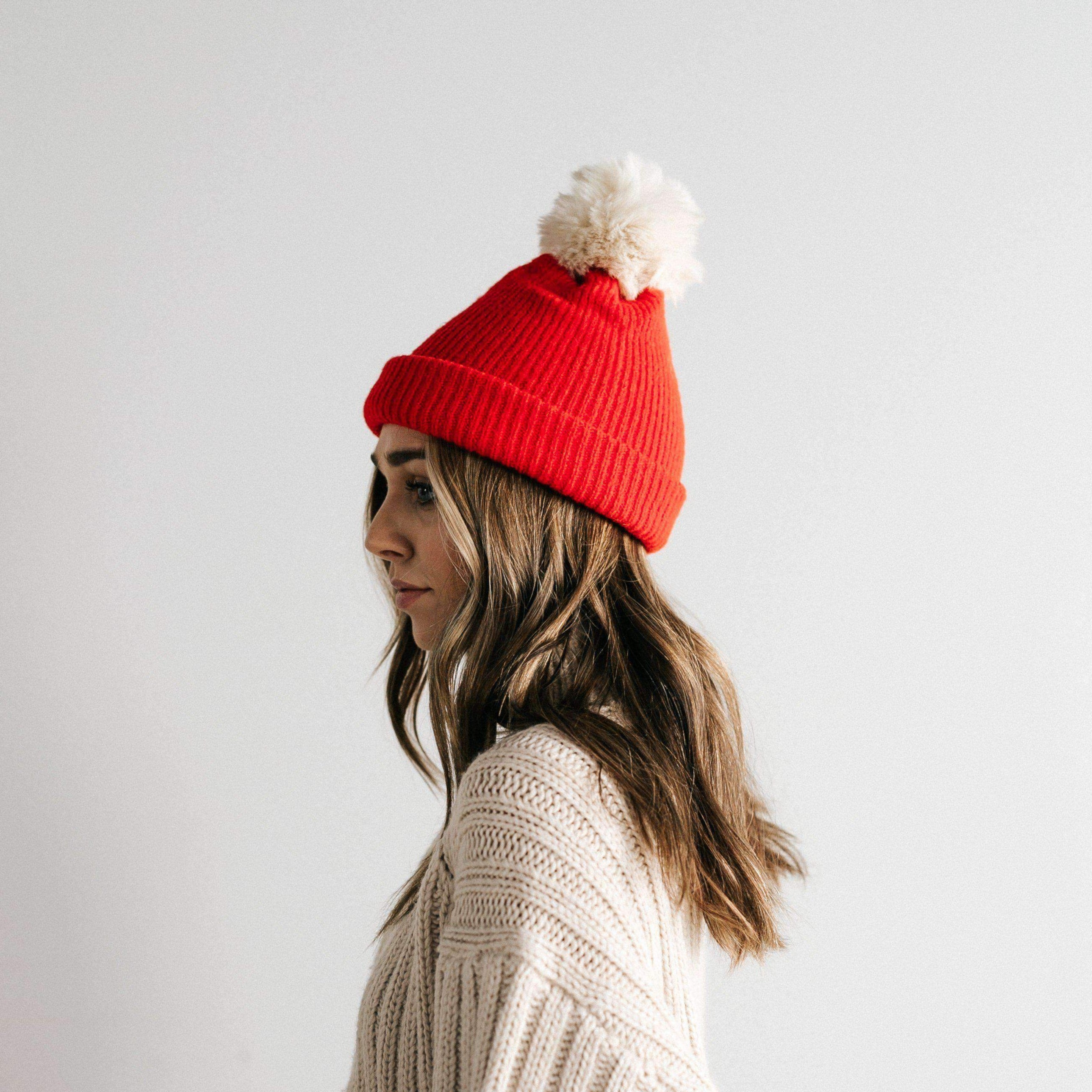 Dylan Beanie - Red with Cream Pom