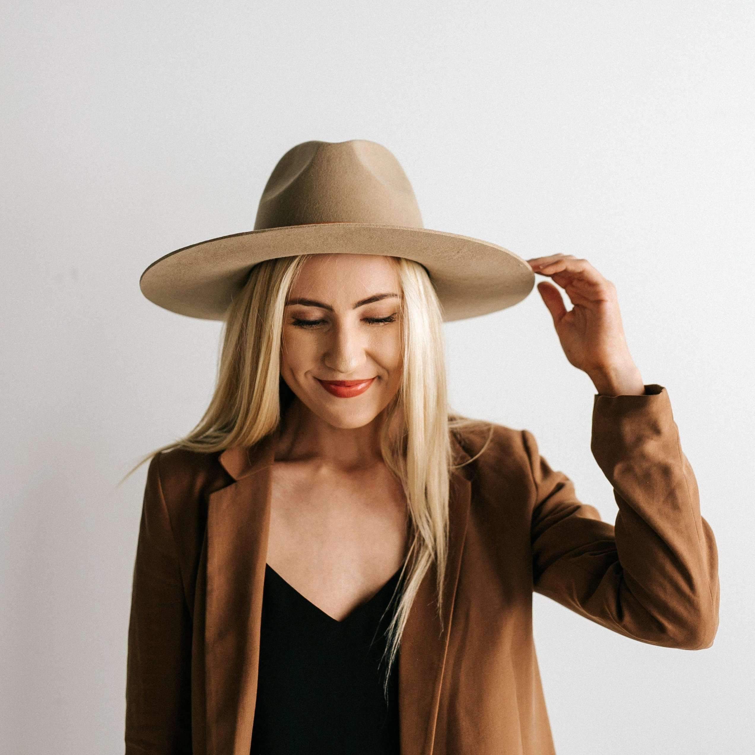 Emma Wide Brim Fedora - Tan BLEMISHED