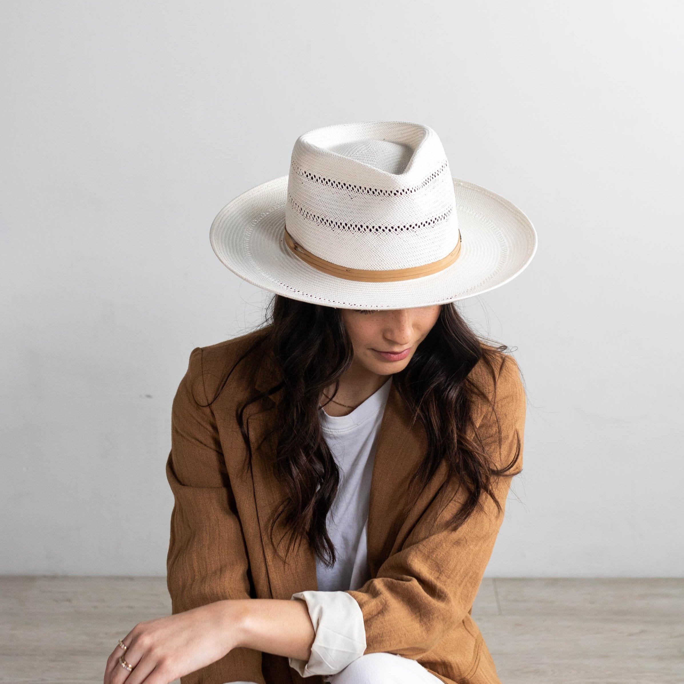 Arlo Tan Band - Straw Teardrop Fedora BLEMISHED