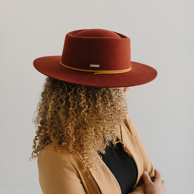 Wren - Flat Brim Telescope Crown Hat - Rusty Red Blemished