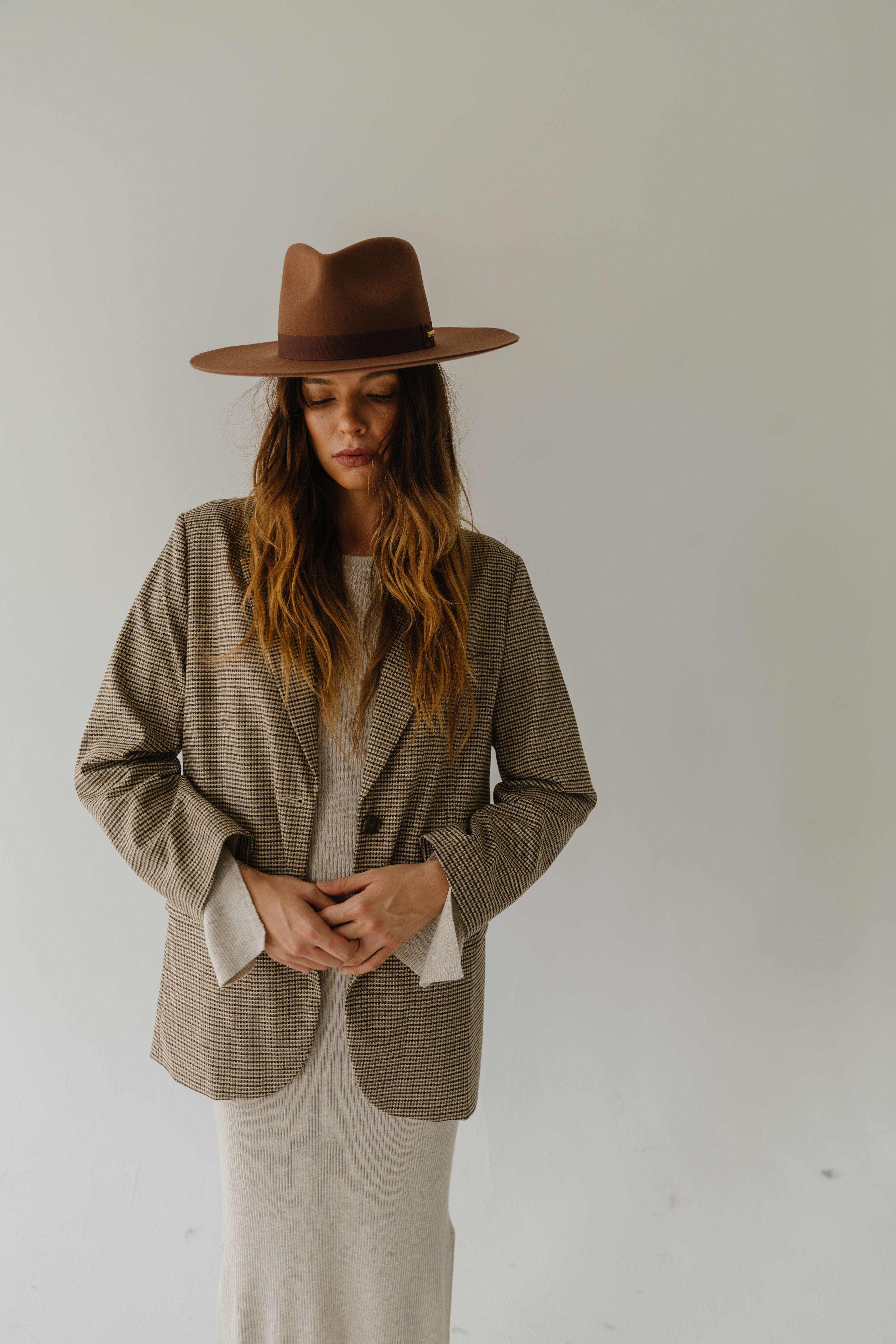 Raine Wide Brim Fedora - Dark Oak Blemished