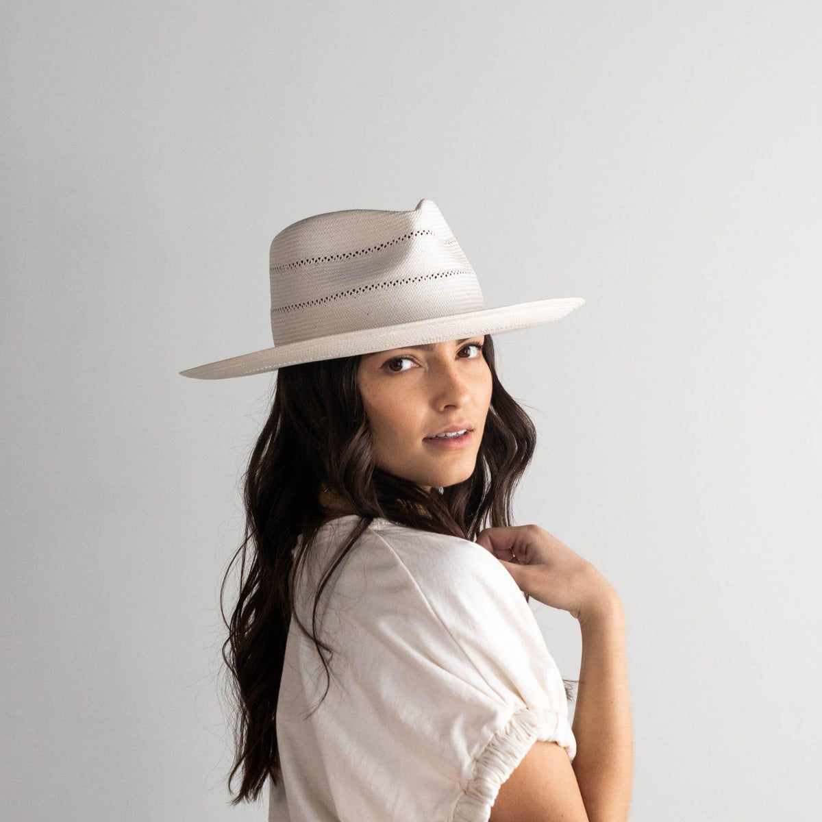 Arlo Hat With Cream Band - Straw Teardrop Fedora - GIGI PIP