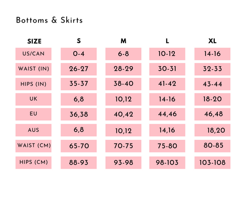 Eb & Flo Bottoms & Skirts Size Guide