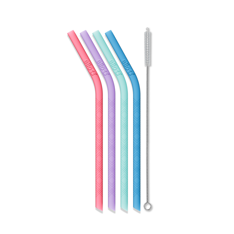 Set of 6 Reusable Straws with Brush Cleaner and Pouch – Purple Bee Boutique