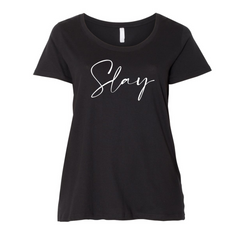 curvy plus size tee shirt with Slay on front