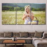 Attractive Blonde Chamomile Field Young Woman - Canvas Art Wall Decor