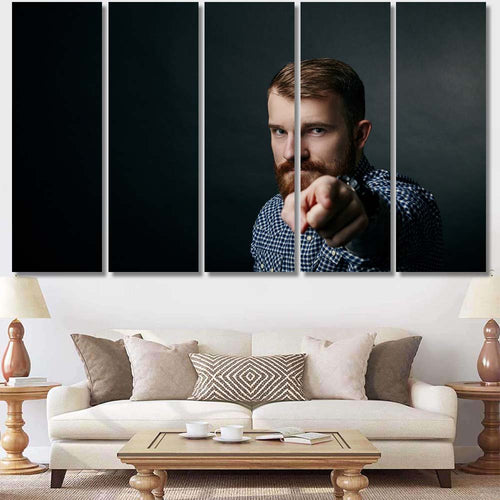 Red Bearded Man Pointing Studio Portrait - Canvas Art Wall Decor