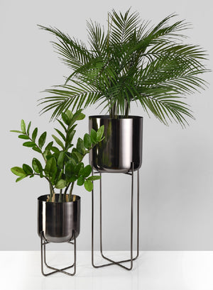Serene Spaces Living Tall Gold Planter with Detachable Metal Stand, Decorative Indoor Planter Pot, Flower Pots Stand for Living