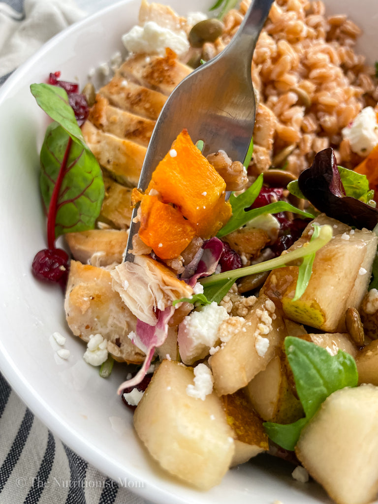 Chicken Butternut Pear & Goat Cheese Salad forkful