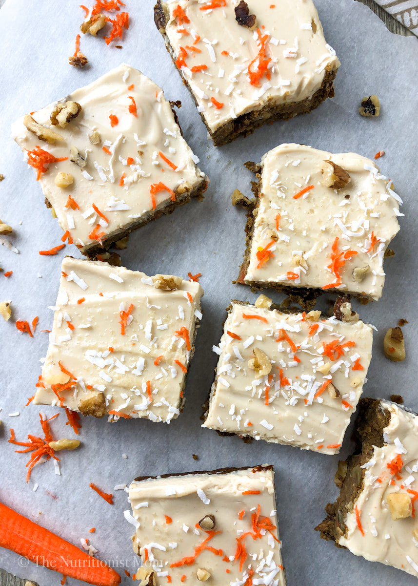 PROTEIN CARROT CAKE BARS WITH MAPLE FROSTING (VEGAN)