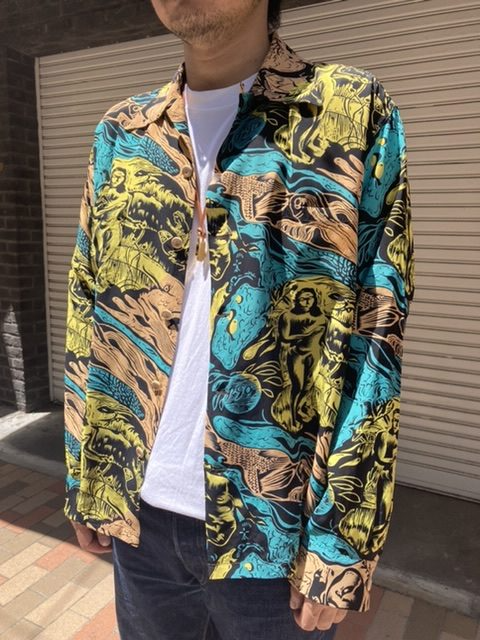 HINOYA Exclusive Aloha Shirt Gauguin Wood Cut Long Sleeve SS29049HY