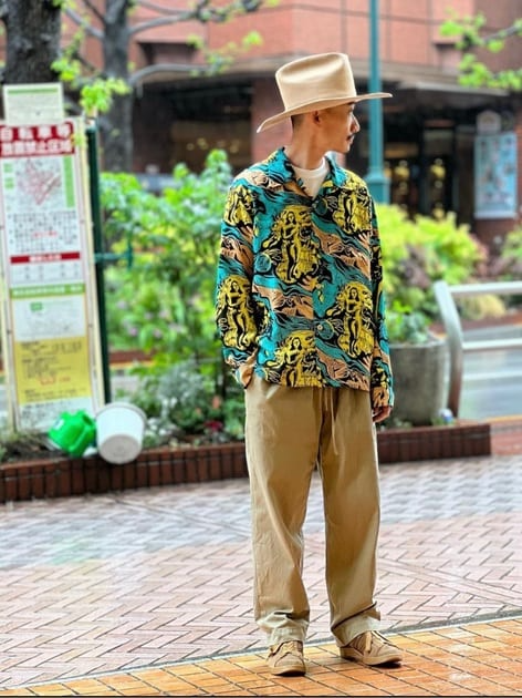 HINOYA Exclusive Aloha Shirt Gauguin Wood Cut Long Sleeve SS29049HY