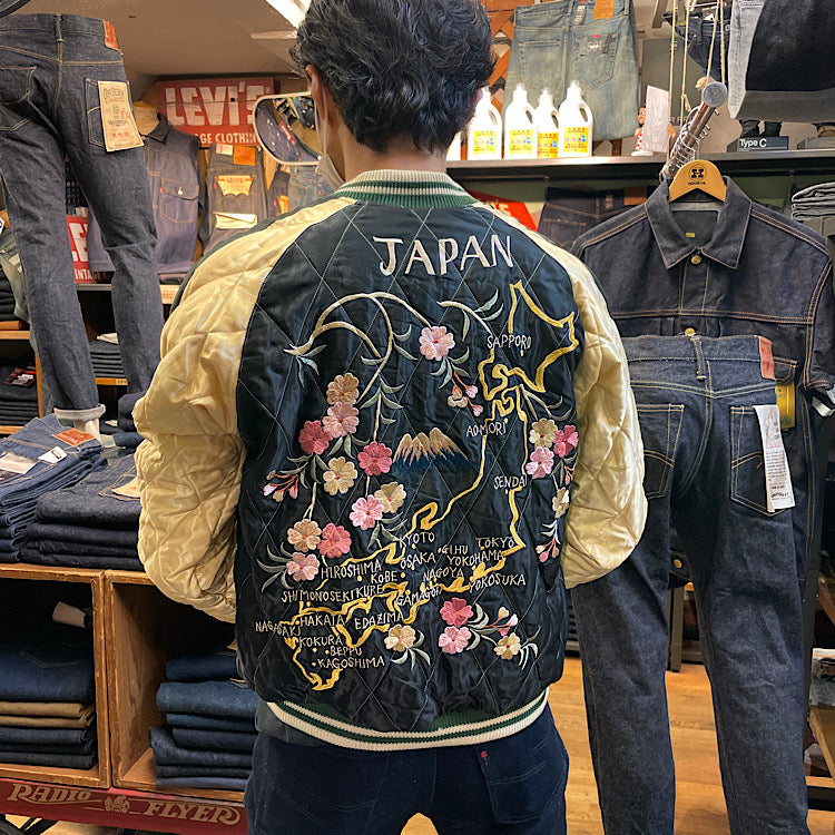 Tailor Toyo Souvenir Jackt Acetate Quilt Suka テイラー東洋 アセテート　キルト　スカジャン TT14893-145 Dragon × Japan Map