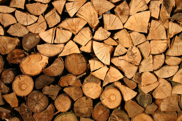 Stacked logs of firewood.