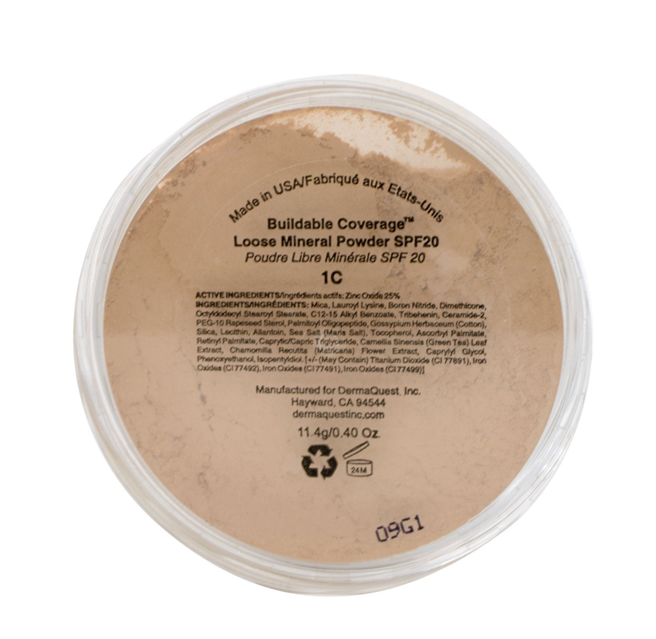 DermaMinerals by DermaQuest Buildable Coverage Loose Mineral Powder Facial Foundation SPF 20-1C, 0.40 oz.