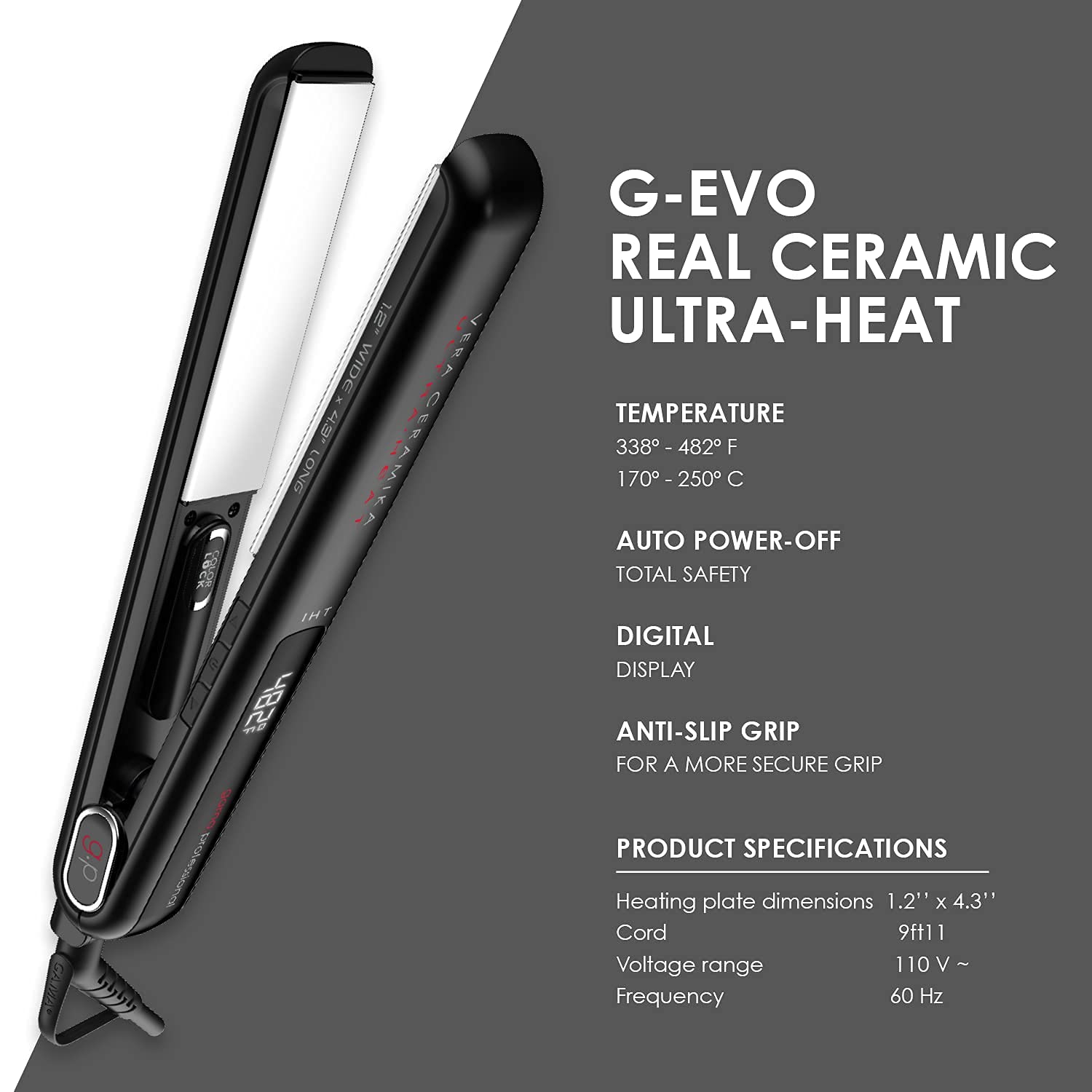 GAMA G-EVO Real Ceramic 1.2 Inch Flat Iron Straightener