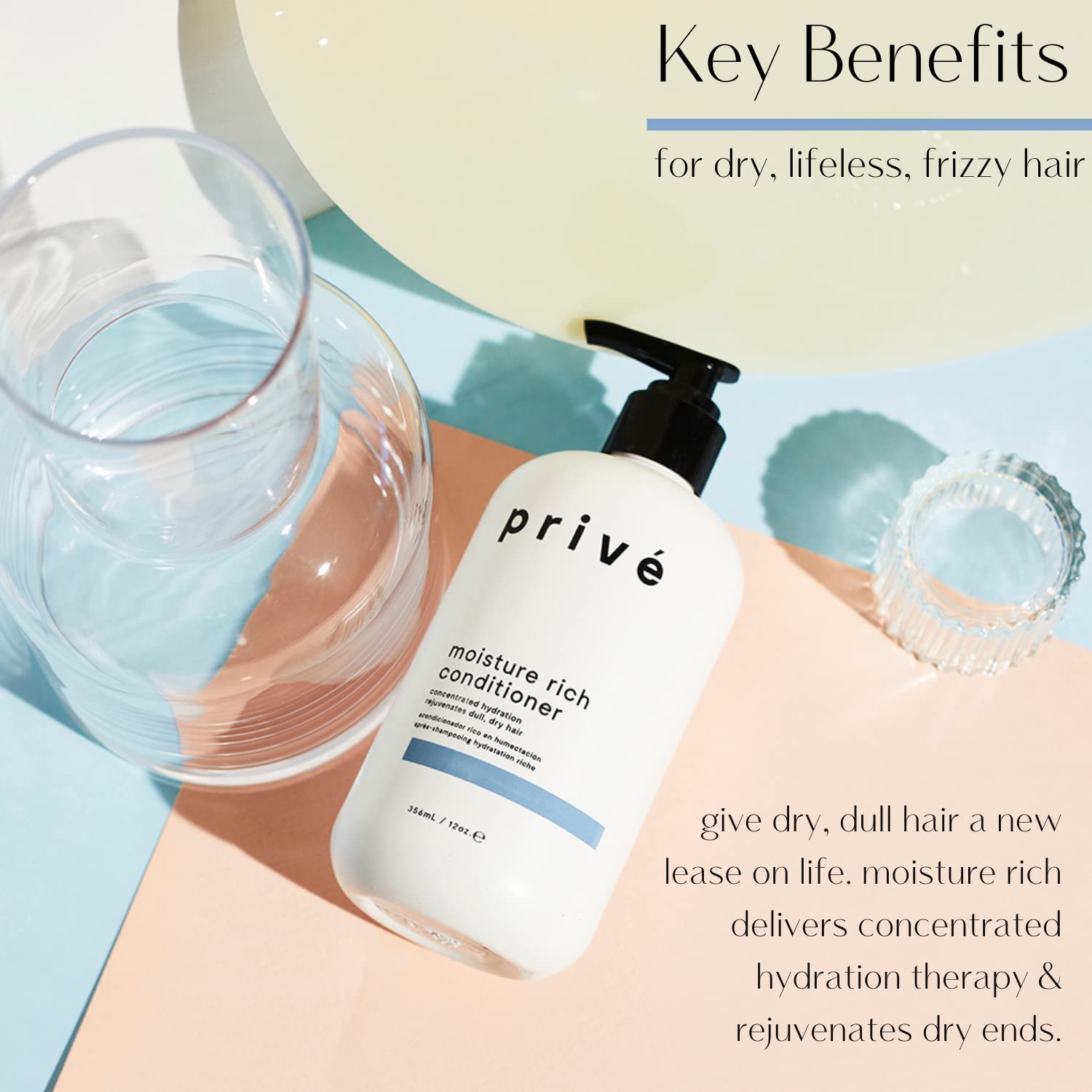 Prive Moisture Rich Conditioner - Concentrated Hydration Therapy to Transform Dry and Lifeless Hair, 12 oz