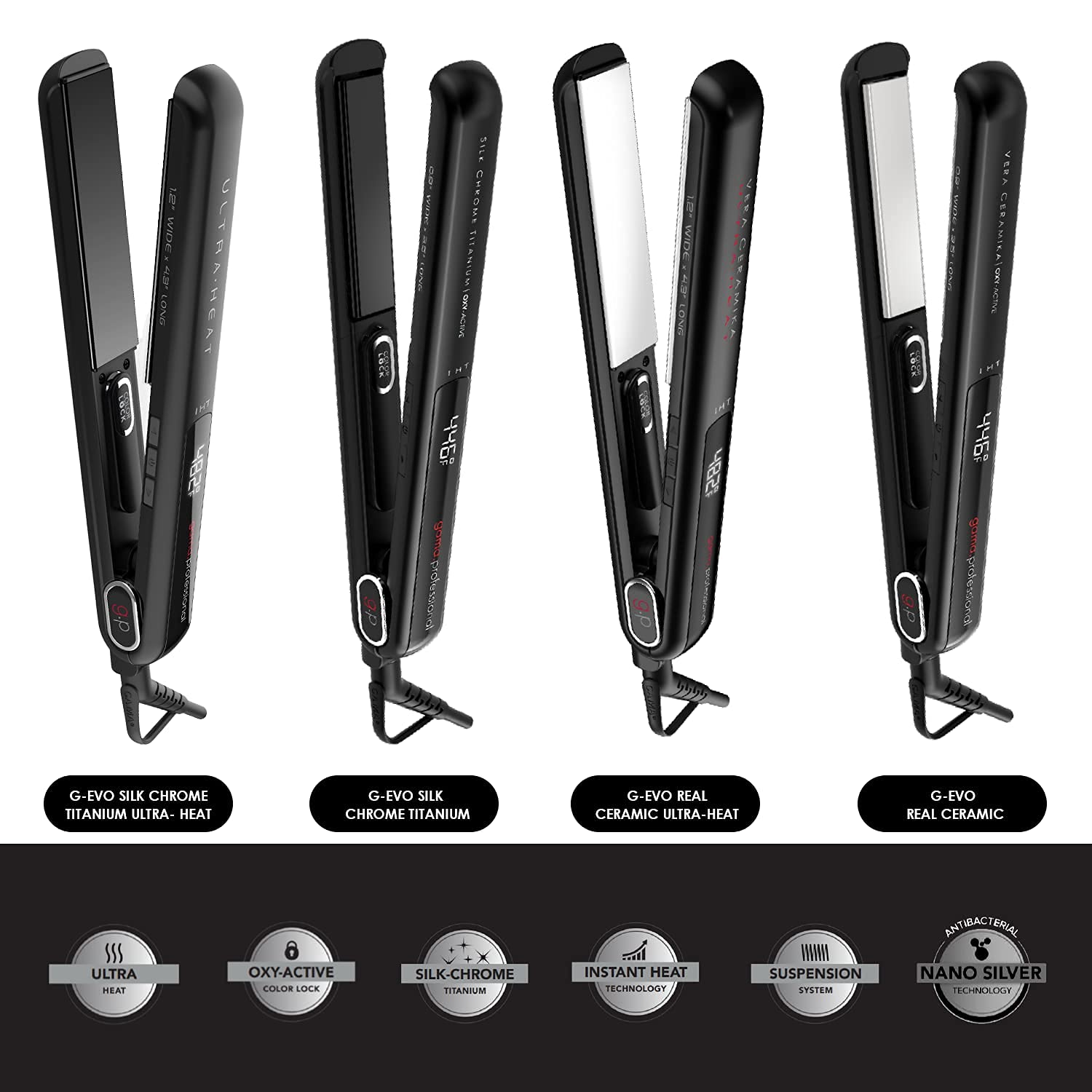 GAMA G-EVO Silk Chrome Titanium 4/5 Inch Flat Iron