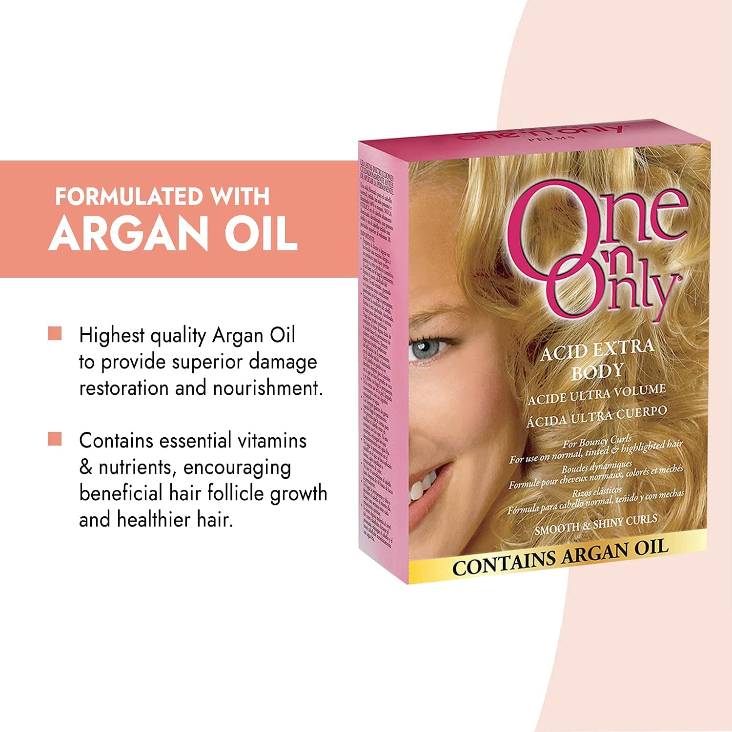 One 'n Only Acid Extra Body Perm with Argan Oil for Bouncy Curls, Leaves Hair Manageable, Firm and Even Curls, Great for Normal, Tinted, and Frosted Hair, Processing Without Dryness or Frizziness