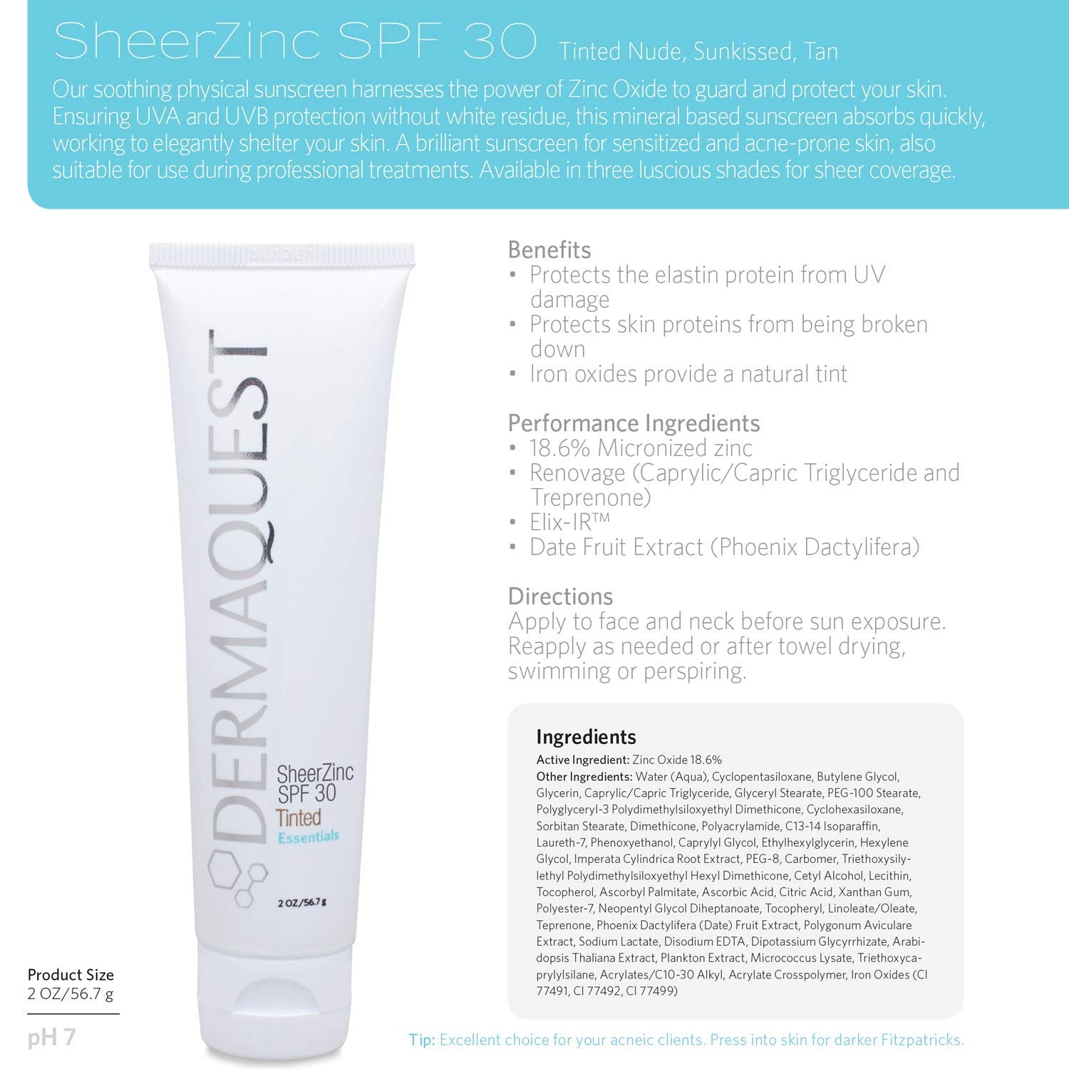 DermaQuest SheerZinc SPF 30 Tinted Nude 2oz