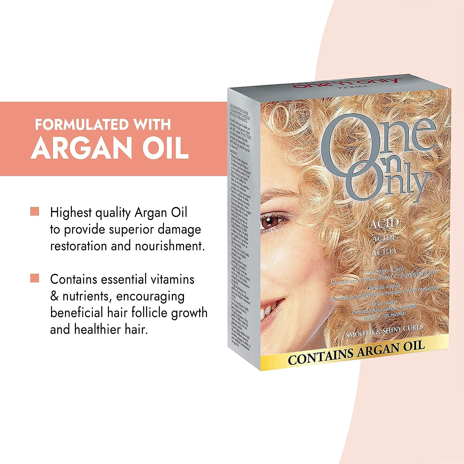 One 'n Only Acid Perm with Argan Oil for Smooth, Shiny, and Softer Hair Curls, Use on Normal, Tinted, and Highlighted Hair, Controlled Processing Through Natural Body Heat