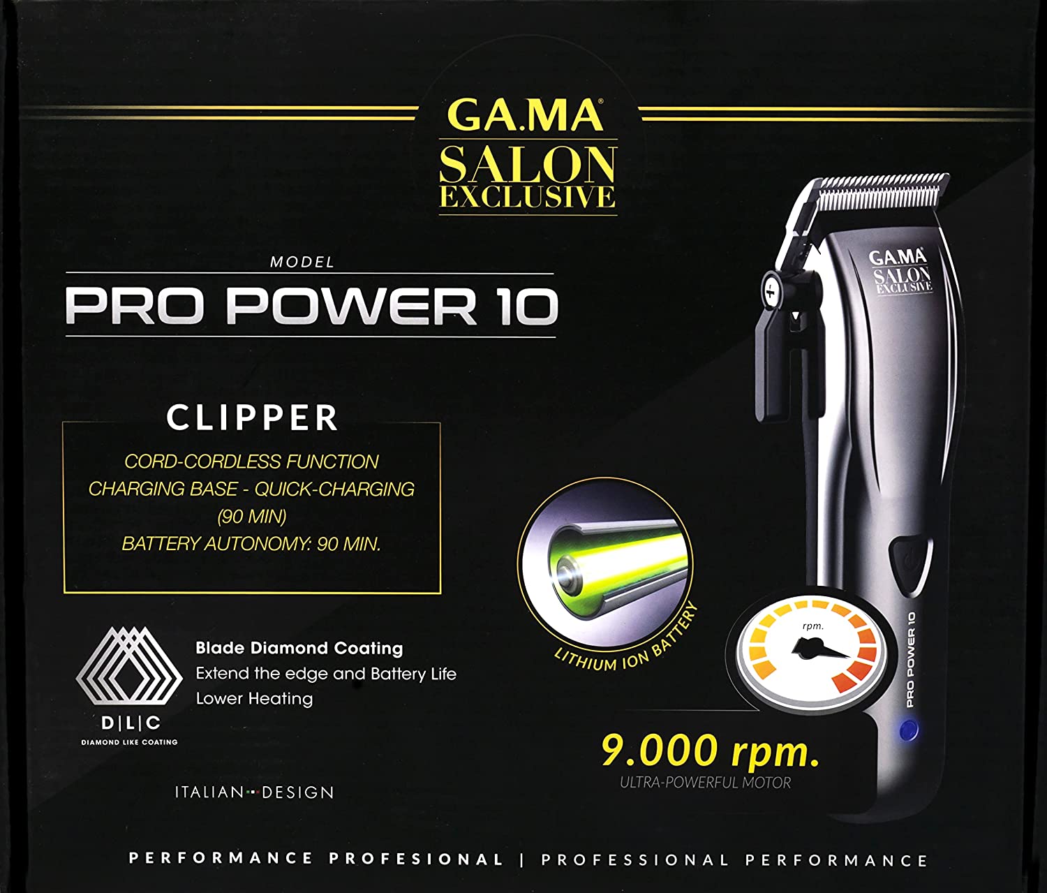 GAMA Salon Exclusive Pro Power 10 Professional Hair Clippers Cord or Cordless Function