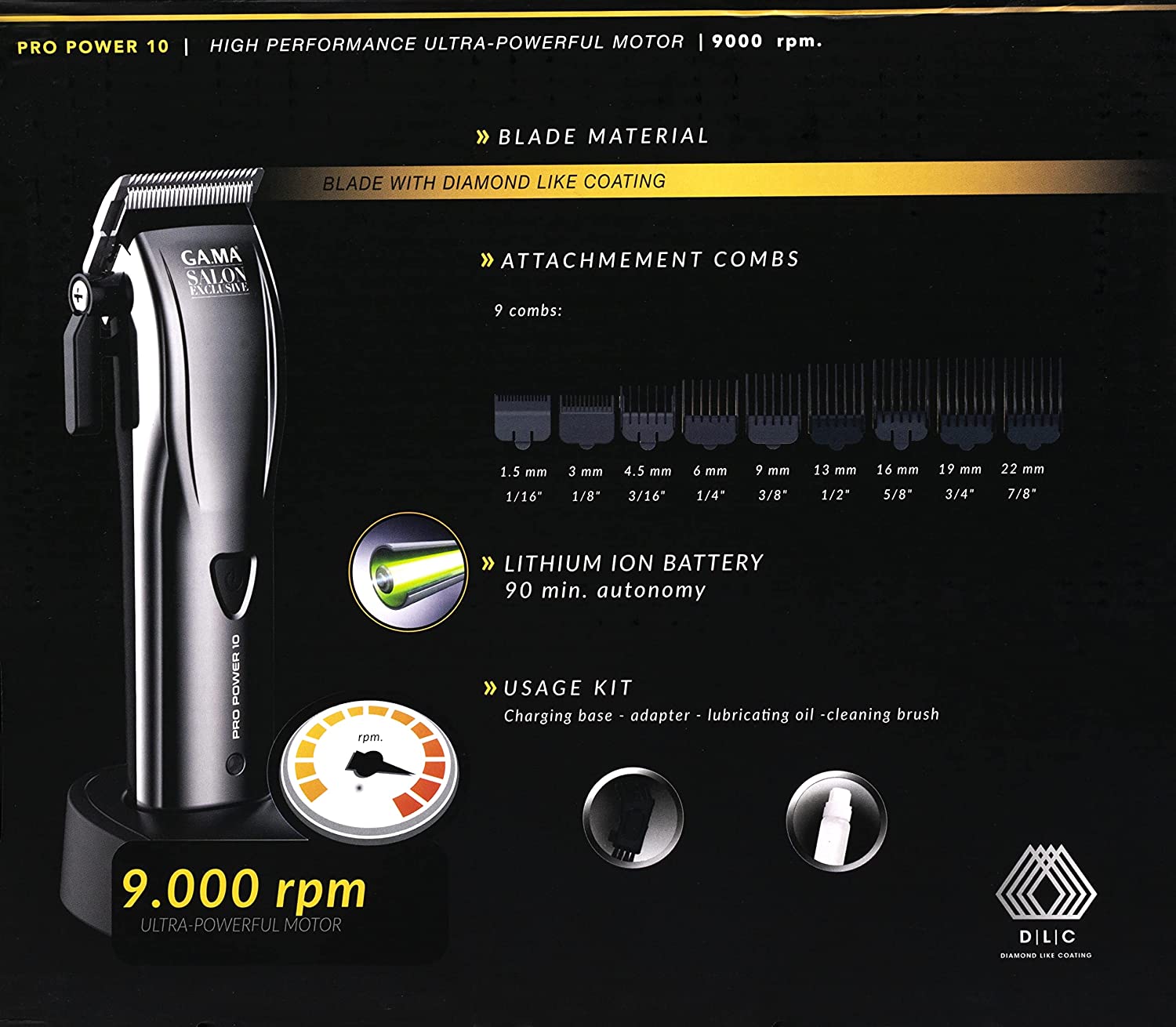 GAMA Salon Exclusive Pro Power 10 Professional Hair Clippers Cord or Cordless Function