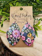 Load image into Gallery viewer, Genuine Leather Earrings - Leaf Cut - Floral Designs - Flowers - Spring Flowers - Pansies
