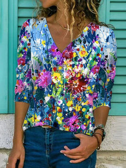 Printed Patchwork Long Sleeve Shirts & Tops
