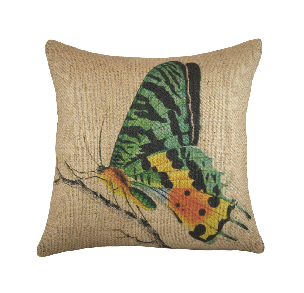 Burlap printed pillow of swallowtail butterfly