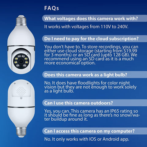 Wireless Light Bulb Security Camera with 360° Movement