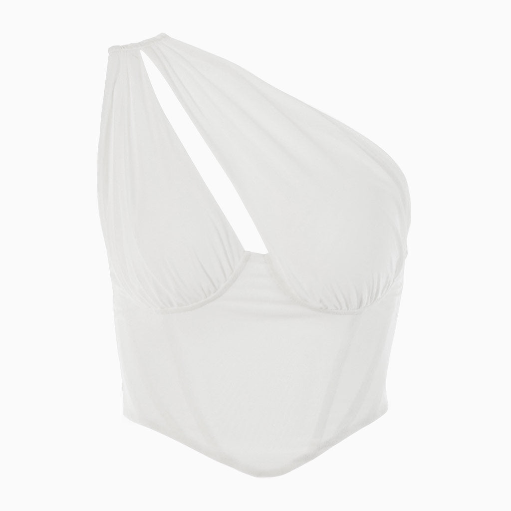 Modern Style One Shoulder Cut Out Bustier Crop Top - White – hottynova