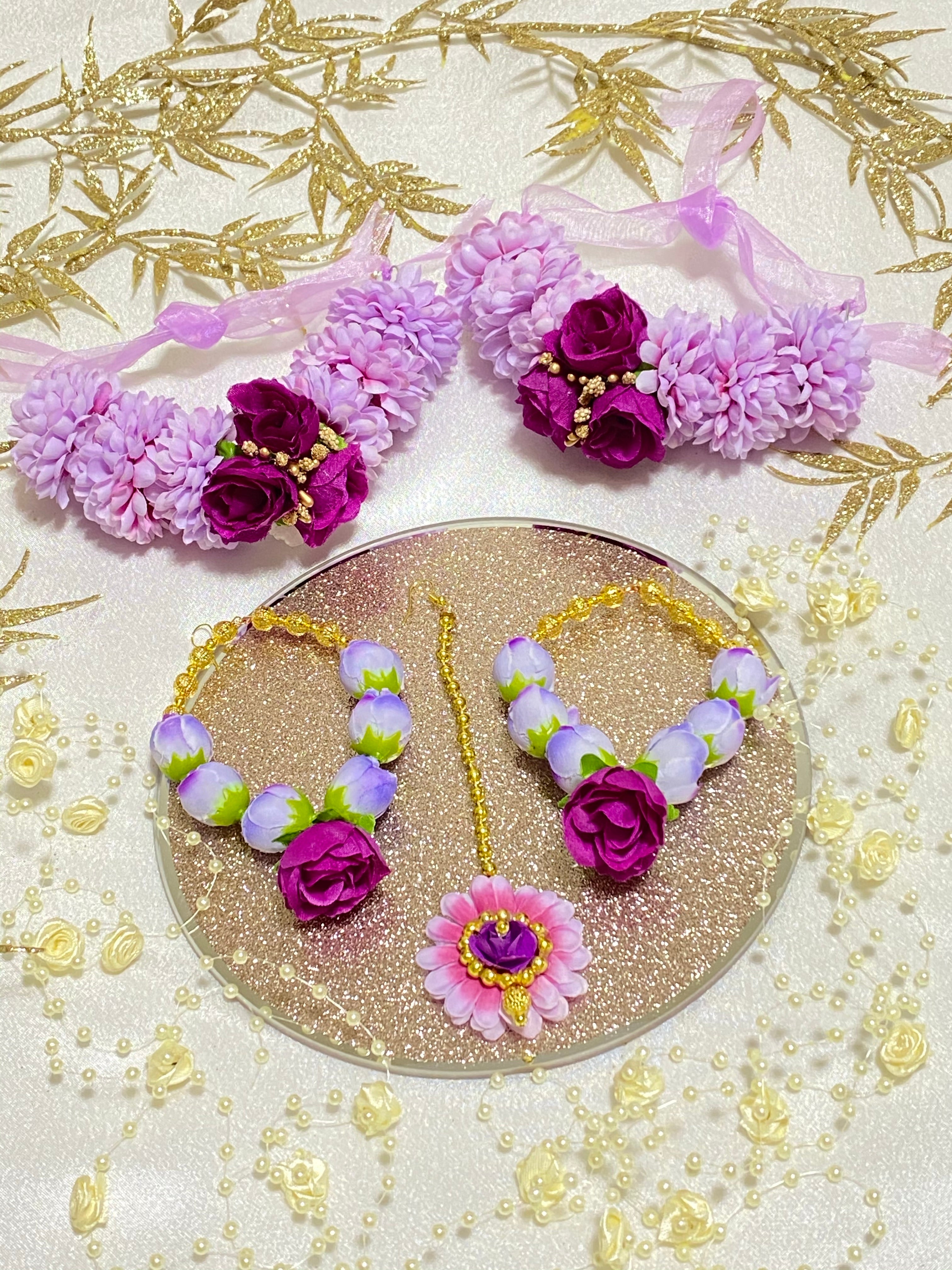 Myindiecraft Floral Jewellery Set for Haldi Mehndi Wedding - Flower  Jewellery