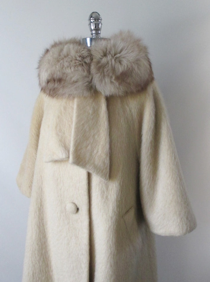 Vintage 50's Cream Ivory Fox Fur Lilli Ann Mohair Swing Coat Jacket ...