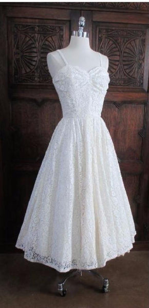 Vintage 40's White Lace Full Skirt Halter Dress S – Bombshell Bettys ...