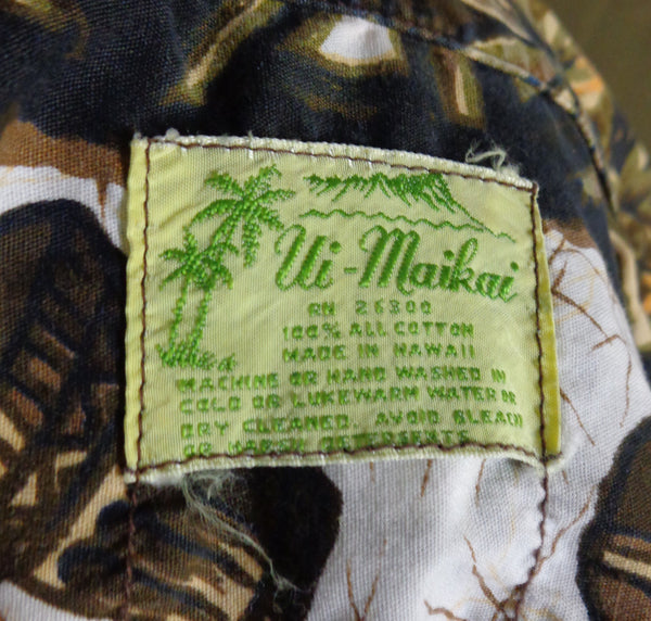 Vintage 60s Ui-Maikai Tribal Tiki Print Hawaiian Aloha Shirt ...