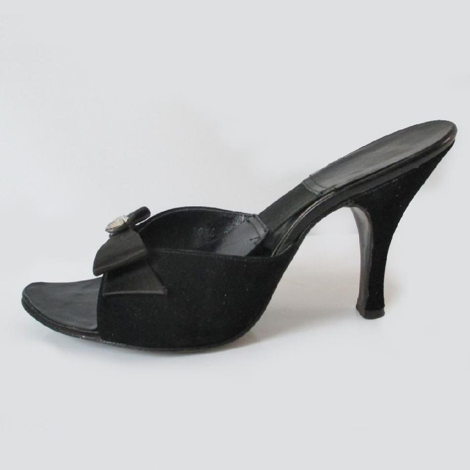 Vintage 50's Black Suede Satin Bow Springolator Heels Shoes 7.5 / 8 ...