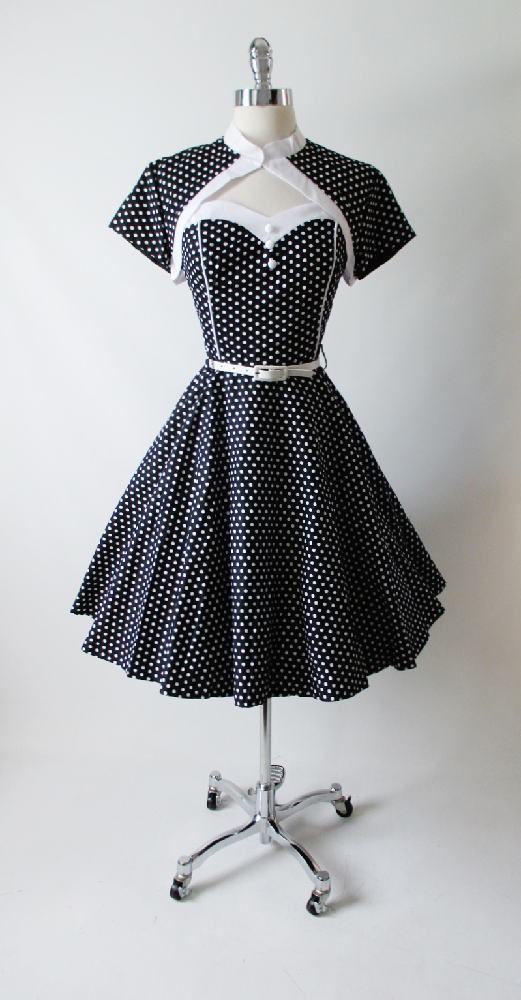 Vintage 50's Look Strapless Black White Polka Dot Full Circle Skirt ...