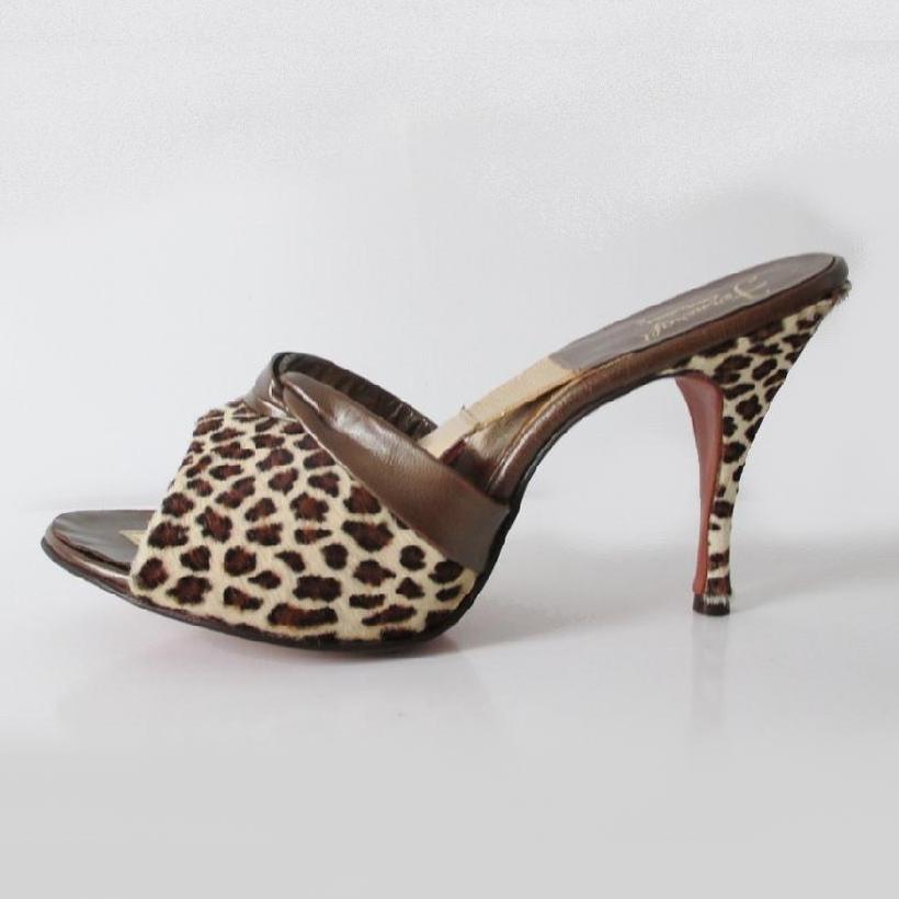 Vintage 50's 60's Leopard Springolator Bombshell Heels Shoes 8.5 M ...