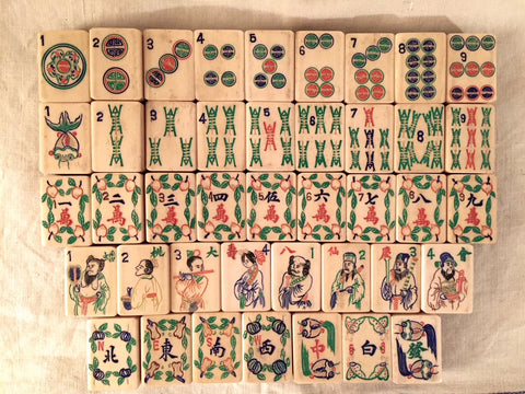 Mahjong Set Made in China With Fish As One Bam And other longevity symbols