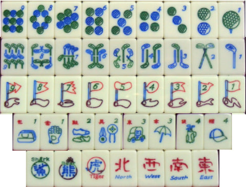 mahjong set designed by Alex Chang. Mahjong Tile with golf theme. 