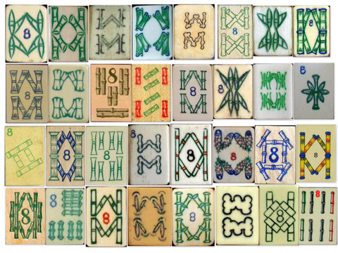 an array of eight bamboo mahjong tile designs 